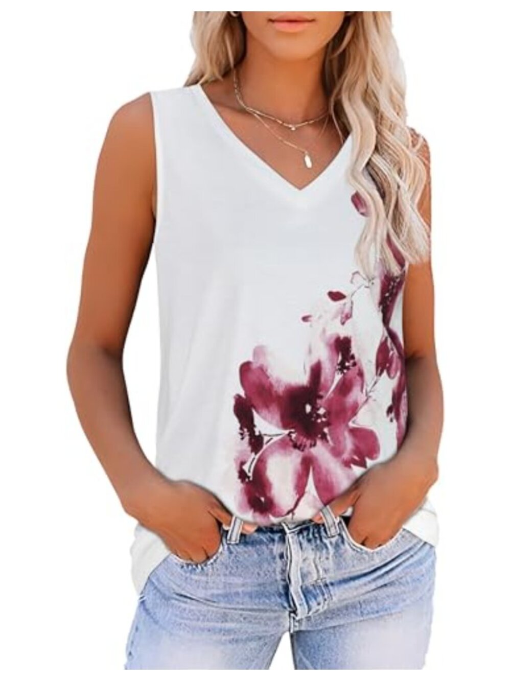 Womens Summer Tank Top Sleeveless V Neck Loose Fit Tunic Blouse Casual